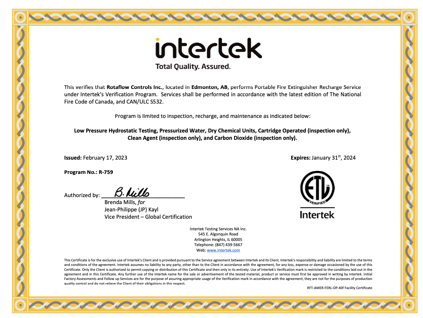 intertek certificate