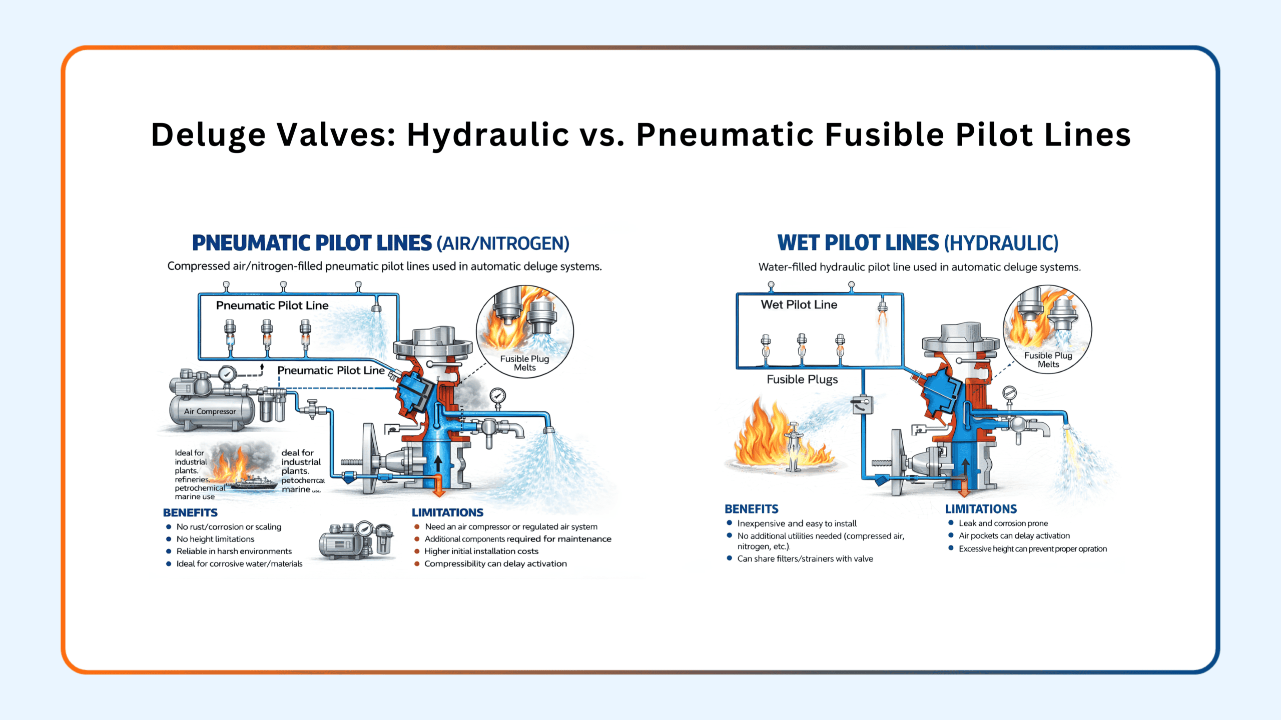 Deluge Valves: Hydraulic vs. Pneumatic Fusible Pilot Lines
