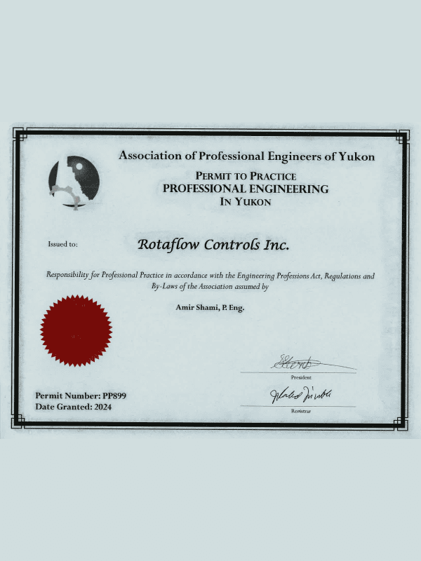 Professional Engineers of Yukon Permit to Practice – Rotaflow Controls Inc.