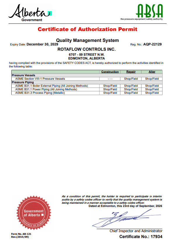 ABSA Certificate of Authorization Permit