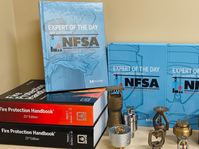 NFSA and NFPA fire code reference handbooks and sprinkler heads