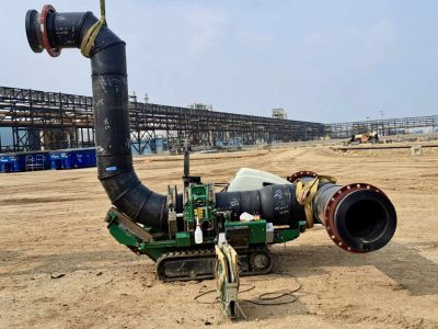 HDPE pipe fusion and installation on an industrial construction site
